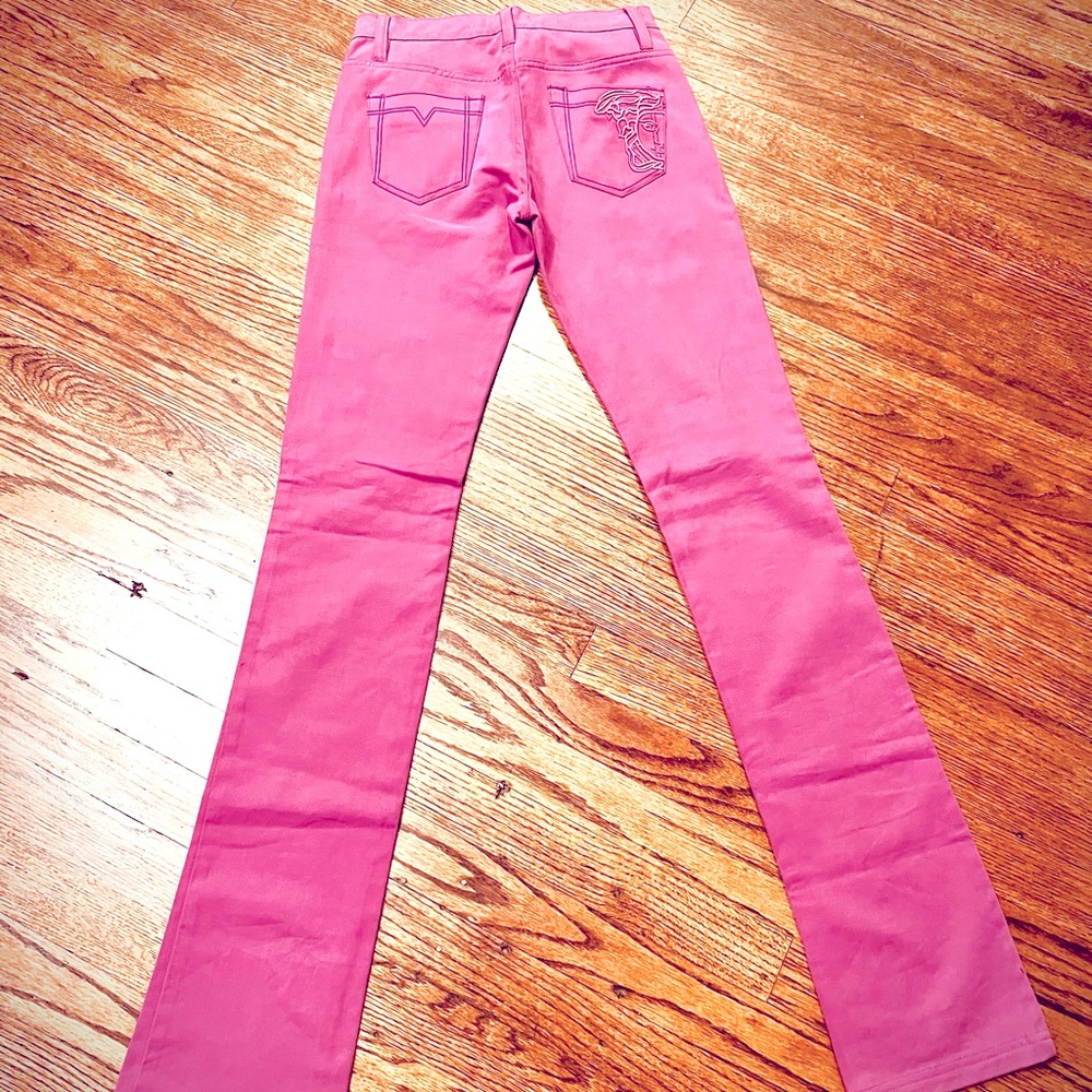 Versace Collection Imported Purple Cotton Embroidered Pocket Detail Jeans
